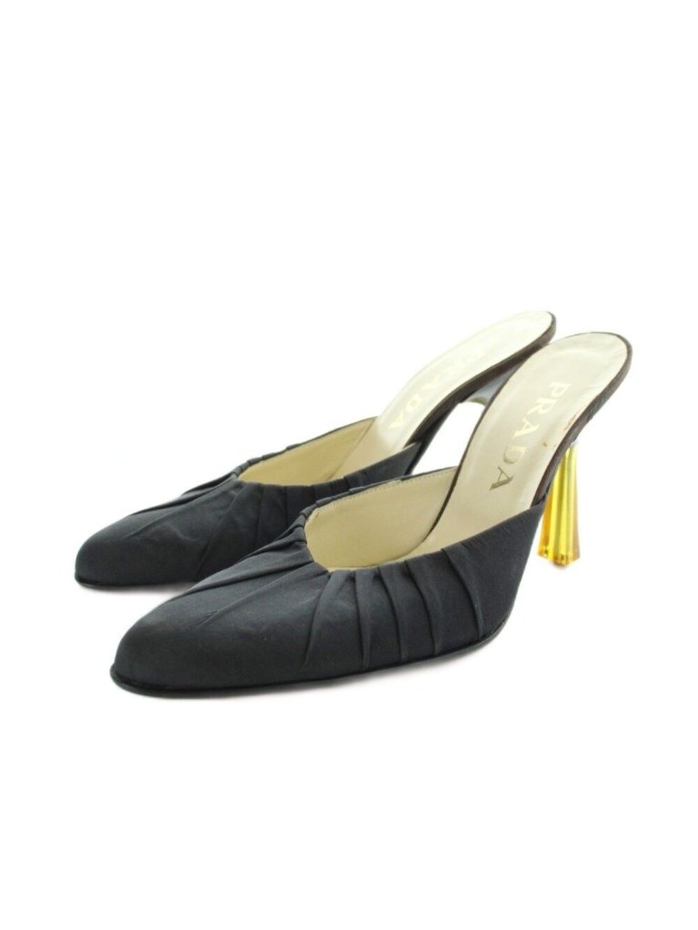 Prada Mules High Heels Pointed Toe Logo Black
